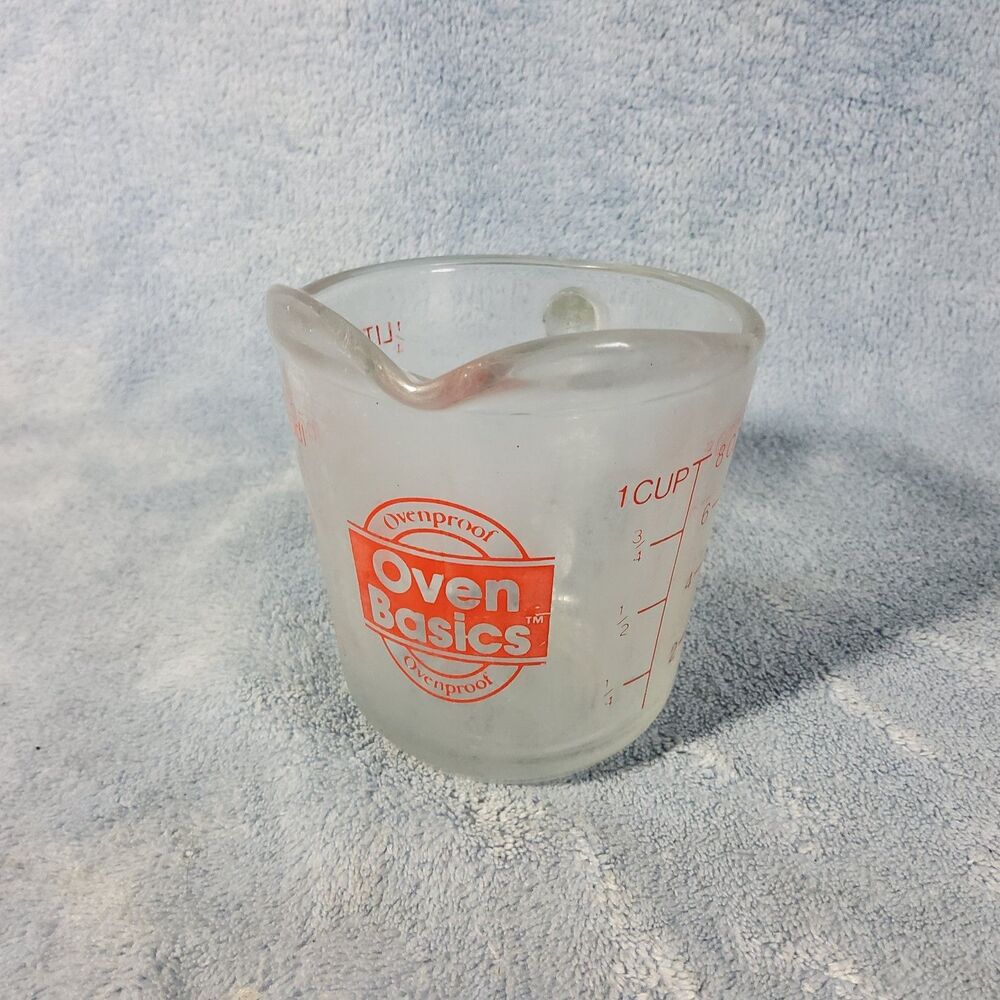 Vintage Anchor Hocking #496 Oven Basics 1 Cup Glass Measuring Cup 8oz USA *Hazey